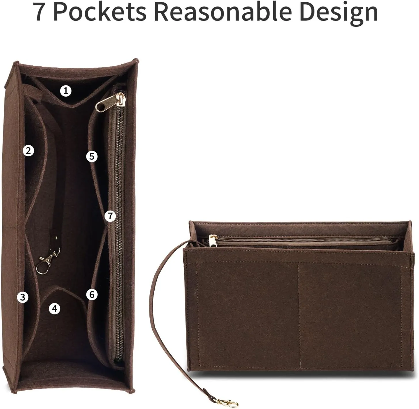 Purse Insert Organizer for Mini dior book tote Bag Insert, Premium Purse Felt Insert Multiple Pockets (Brown, Small), KS12-Brown-S