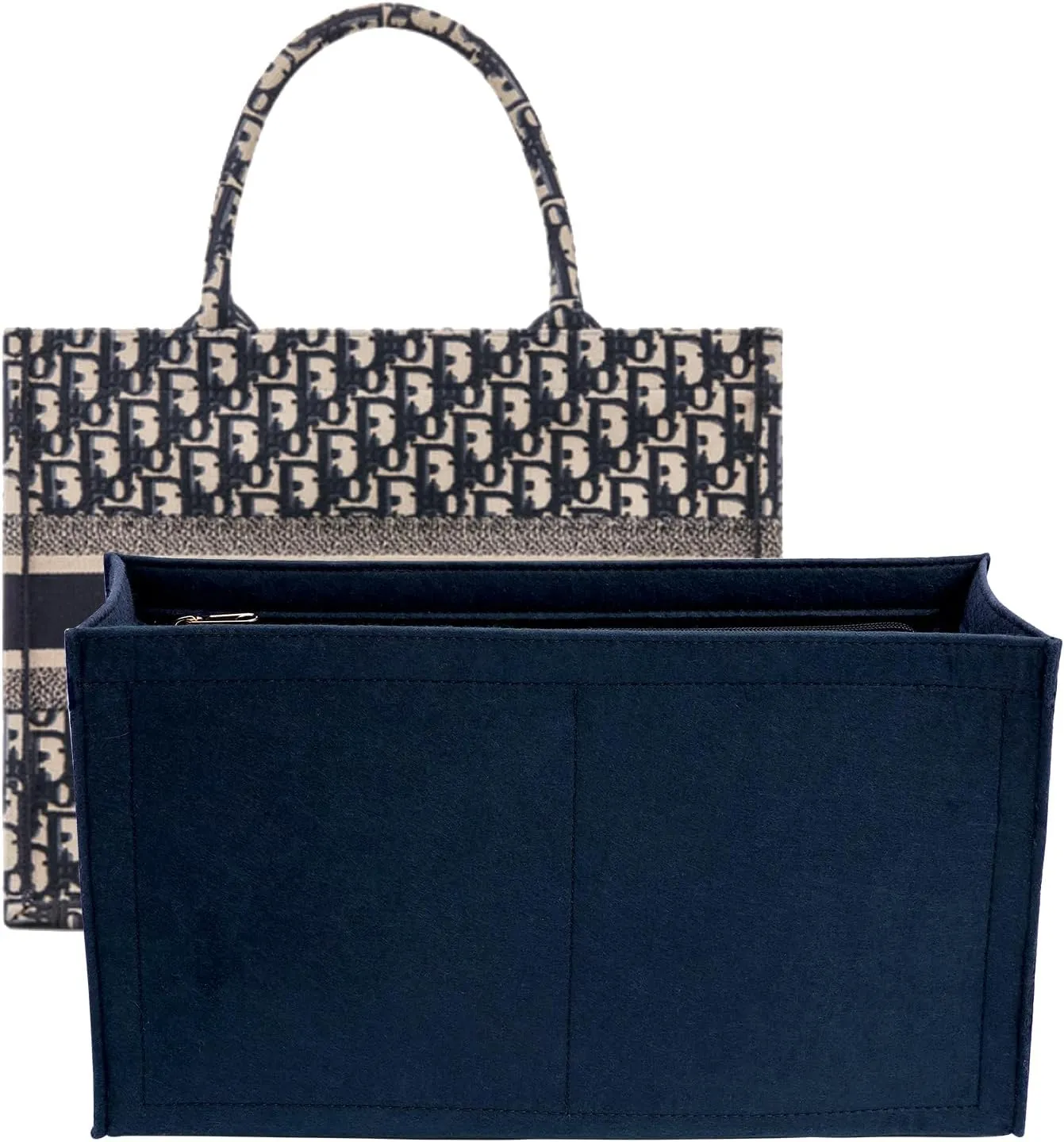 Purse Organizer for Dior Book Tote Bag - Premium Felt Insert with Multiple Pockets (Dark Blue, Small)