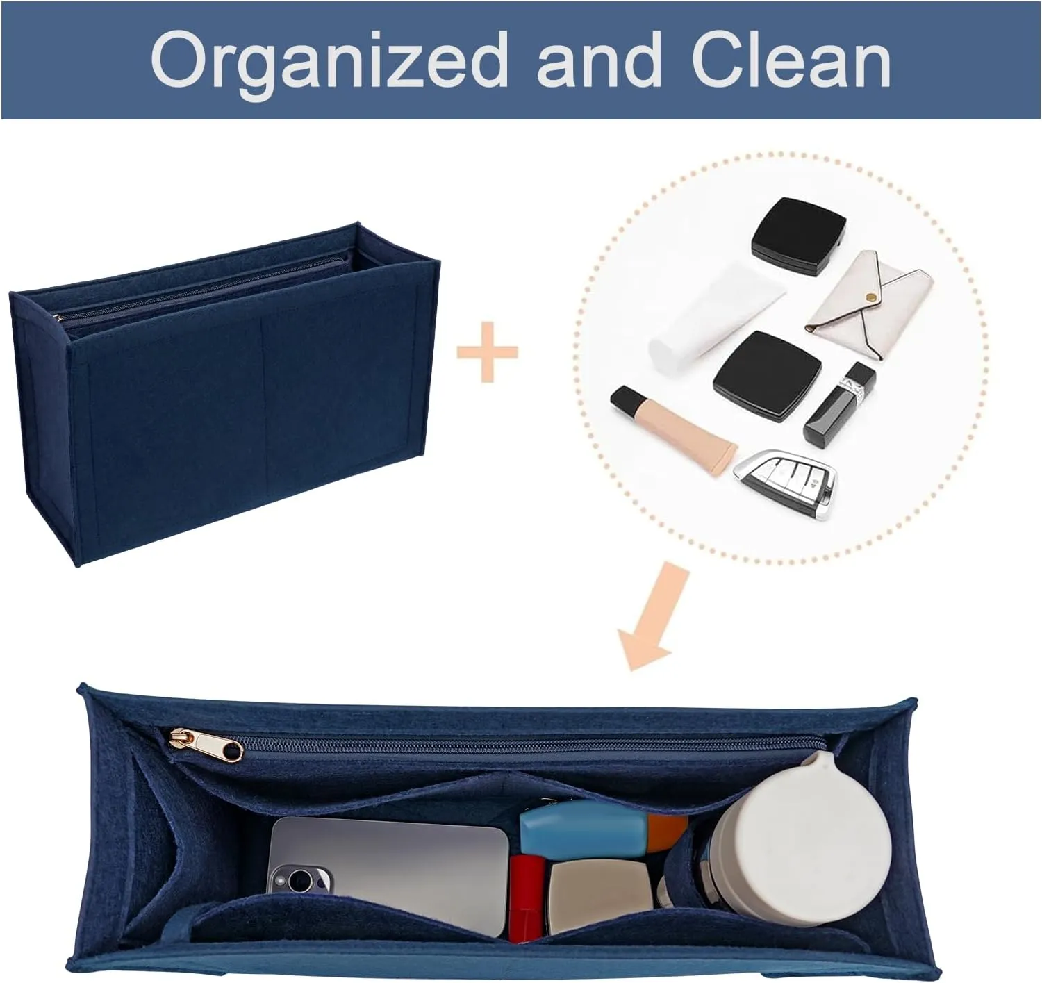 Purse Organizer for Dior Book Tote Bag - Premium Felt Insert with Multiple Pockets (Dark Blue, Small)
