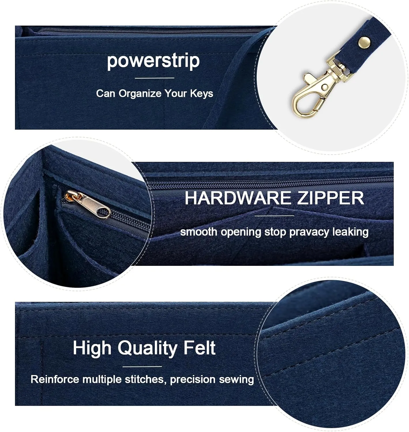 Purse Organizer for Dior Book Tote Bag - Premium Felt Insert with Multiple Pockets (Dark Blue, Small)