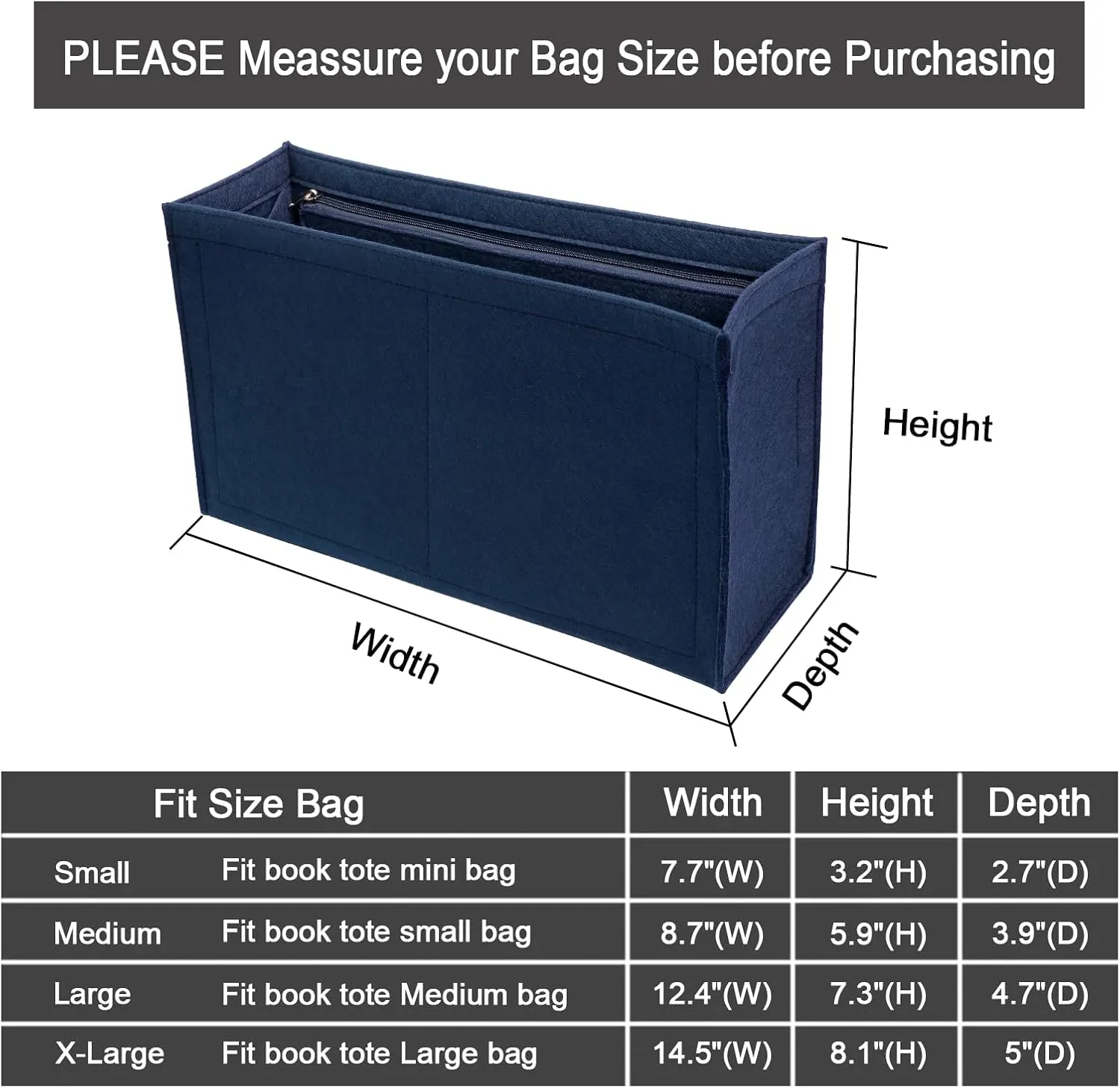 Purse Organizer for Dior Book Tote Bag - Premium Felt Insert with Multiple Pockets (Dark Blue, Small)