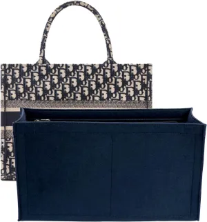 Purse Organizer for Dior Book Tote Bag - Premium Felt Insert with Multiple Pockets (Dark Blue, Small)