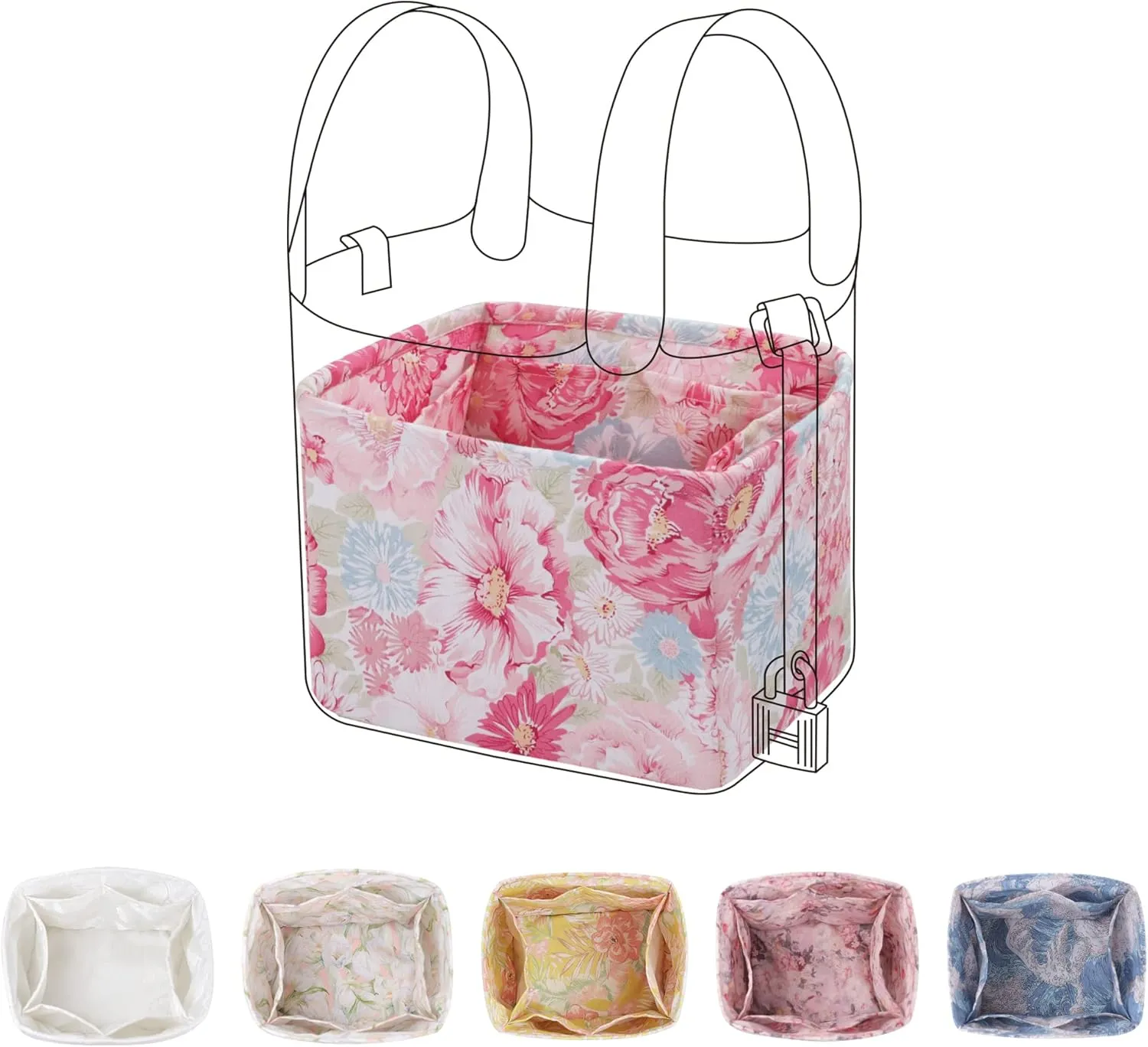 Purse Organizer Insert Fits Picotin 14/18/22/26 bags, Lightweight Bag Shaper for Women Luxury Handbag Tote, Soft Inner Bag (PC18, Blooming)