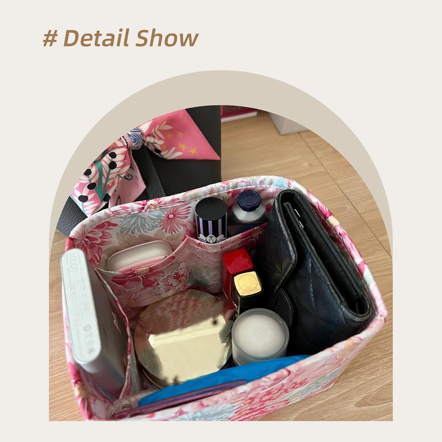 Purse Organizer Insert Fits Picotin 14/18/22/26 bags, Lightweight Bag Shaper for Women Luxury Handbag Tote, Soft Inner Bag (PC18, Blooming)