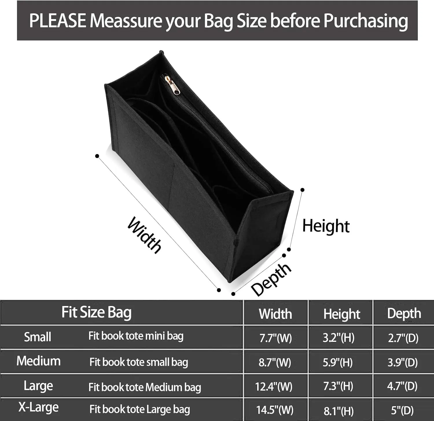Purse Organizer Insert for dior book tote Large Bag Insert， Premium Purse Felt Insert Multiple Pockets (X-Large, Black)