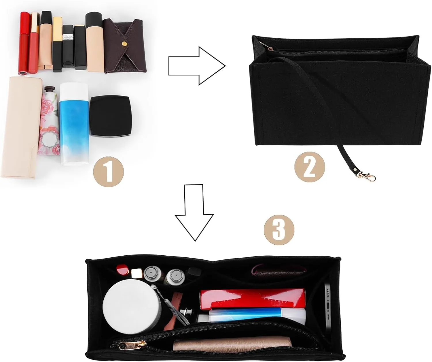Purse Organizer Insert for dior book tote Large Bag Insert， Premium Purse Felt Insert Multiple Pockets (X-Large, Black)