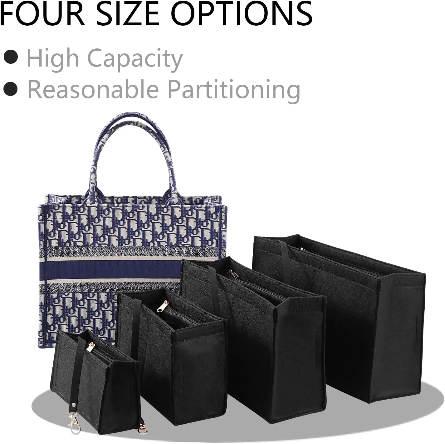 Purse Organizer Insert for dior book tote Large Bag Insert， Premium Purse Felt Insert Multiple Pockets (X-Large, Black)