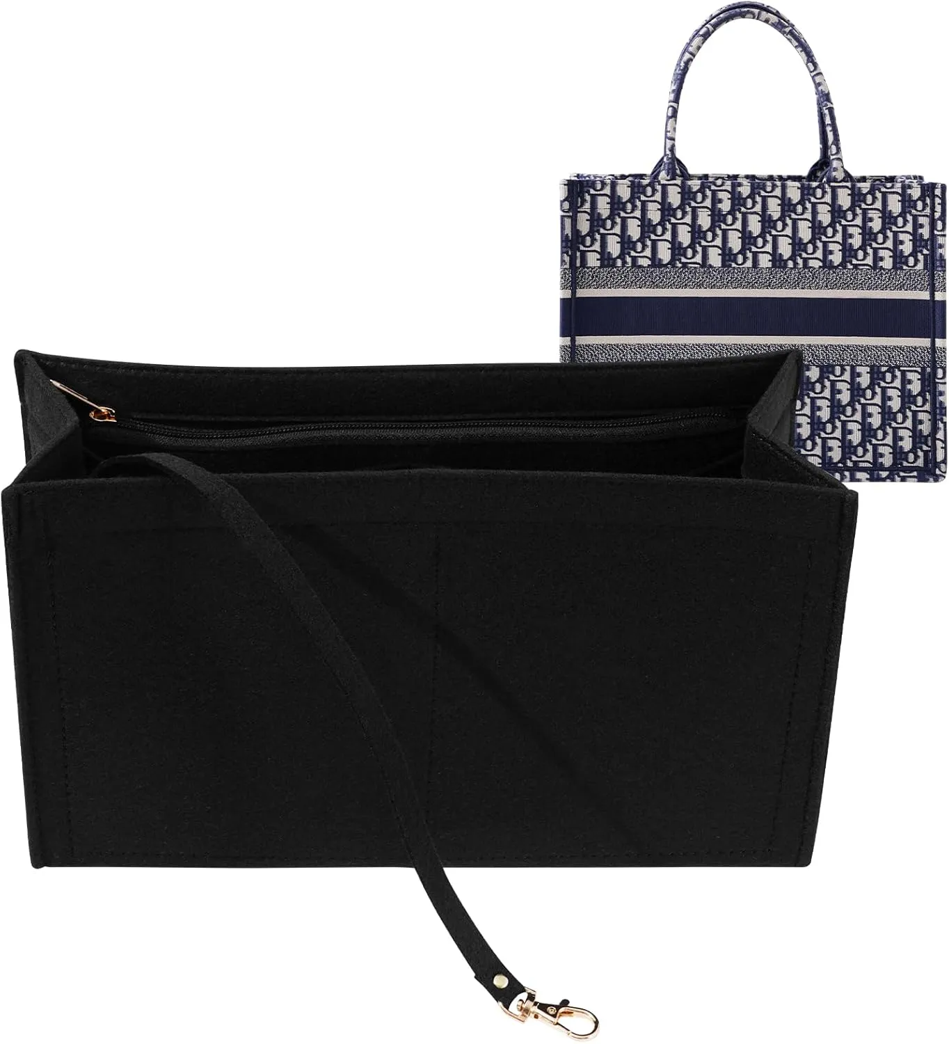 Purse Organizer Insert for dior book tote Large Bag Insert， Premium Purse Felt Insert Multiple Pockets (X-Large, Black)