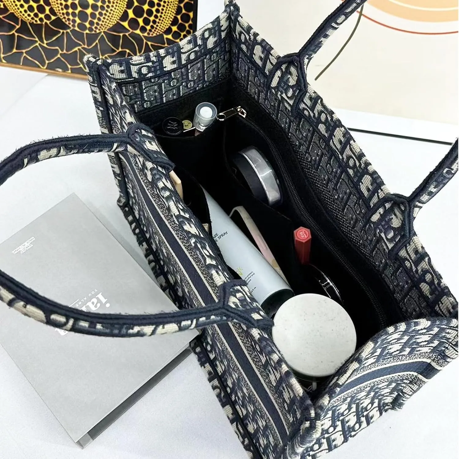 Purse Organizer Insert for dior book tote Large Bag Insert， Premium Purse Felt Insert Multiple Pockets (X-Large, Black)