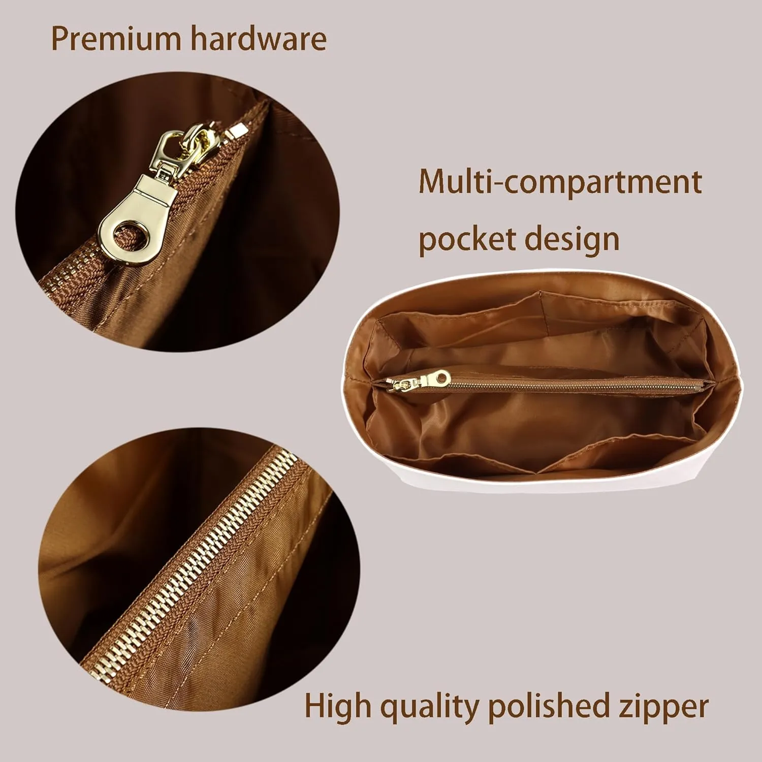 Purse Organizer Insert for handbag，Dupont paper Ultra-Light weight Bag Organizer Insert for LV Speedy 25 Waterproof (Medium-white brown)