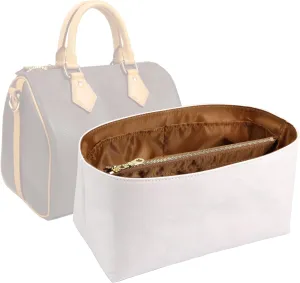 Purse Organizer Insert for handbag，Dupont paper Ultra-Light weight Bag Organizer Insert for LV Speedy 25 Waterproof (Medium-white brown)
