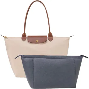 Purse Organizer Insert for Handbags – Felt Bag Organizer with Zipper, Multi-Pocket Divider for Longchamp, Totes, and Travel Bags, Inner Bag Liner for Women (Dark Grey,M)