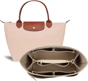 Purse Organizer Insert for Tote, Handbag Organizer Compatible with Shoulder Bag Large/Small, LE PLIAGE Top Handle Small/Medium (Beige, Large)