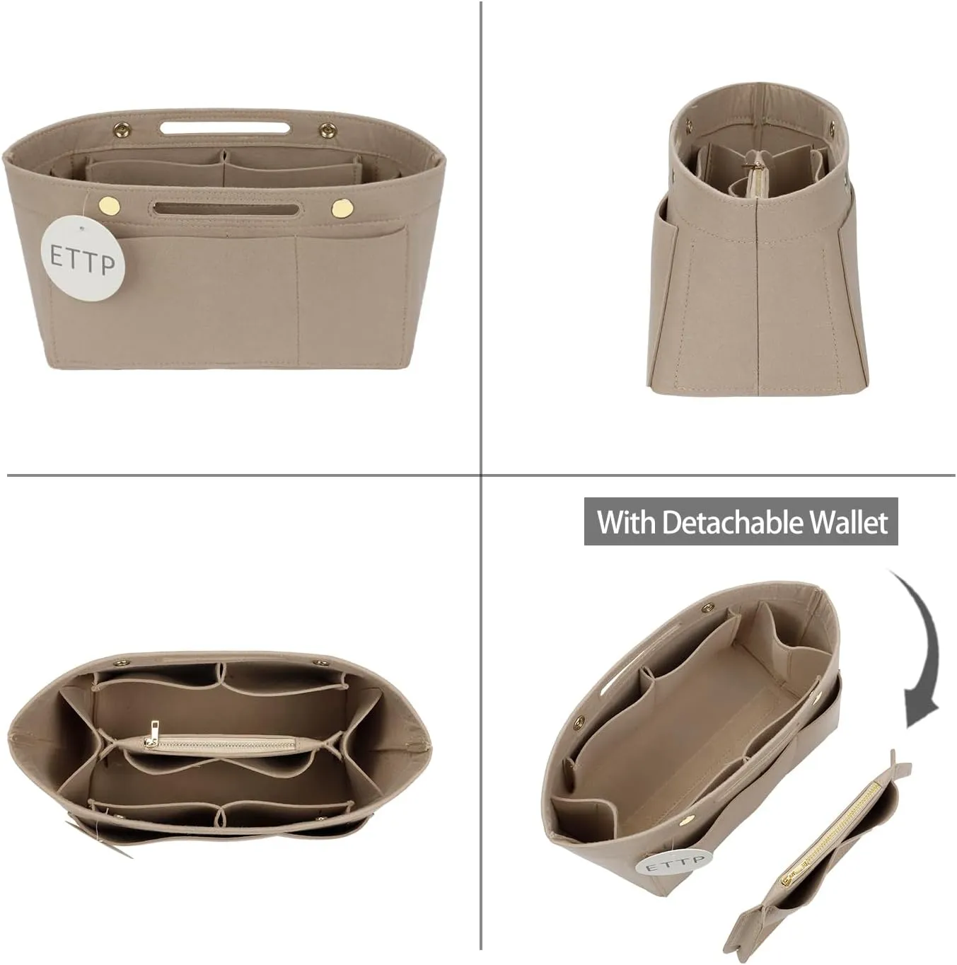 Purse Organizer Insert for Tote, Handbag Organizer Compatible with Shoulder Bag Large/Small, LE PLIAGE Top Handle Small/Medium (Beige, Large)