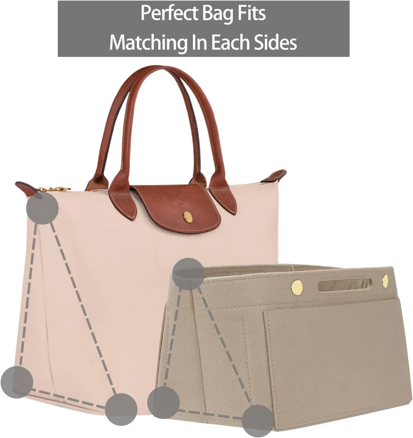 Purse Organizer Insert for Tote, Handbag Organizer Compatible with Shoulder Bag Large/Small, LE PLIAGE Top Handle Small/Medium (Beige, Large)