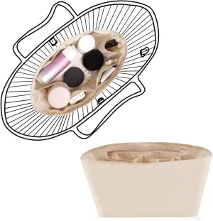 Purse Organizer Insert, Nylon Beige, X-Large (14.2"L x 6.1"W x 7.1"H), 7 Pockets, Lightweight, Perfect for Neverful GM, ONTHEGO GM