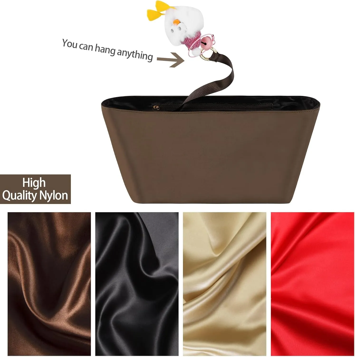 Purse Organizer Insert, Nylon Brown, 10"L x 5.5"W x 5.9"H, 7 Pockets, Unisex, CADDY, Lightweight, Handbag Organizer