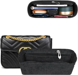 Purse Organizer Insert with Zipper for GG Marmont Insert Matelasse Shoulder Bag,Handbag Organizer Liner Pouch,Handbag Tote Shaper Insert for Women Inner Bladder Bag(Dark Gray,Mini)
