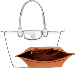 Purse Organizer, Multi-Pocket Felt Handbag Organizer, Folding Tote Bag organizer insert for Insert Wallet Organizer Suitable for Longchamp (Brown, Small)