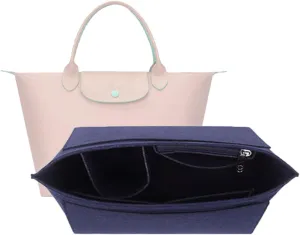 Purse Organizer, Multi-Pocket Felt Handbag Organizer, Folding Tote Bag organizer insert for Insert Wallet Organizer Suitable for Longchamp (Dark Blue, Medium)