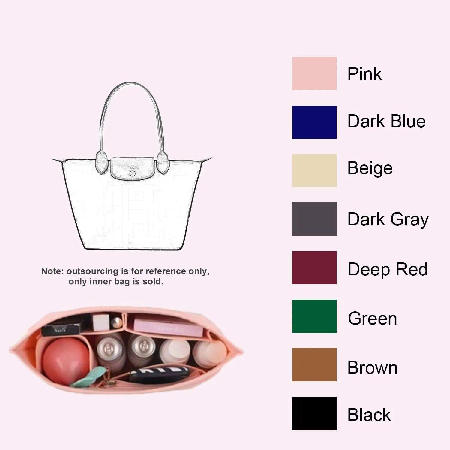 Purse Organizer, Multi-Pocket Felt Handbag Organizer, Folding Tote Bag organizer insert for Insert Wallet Organizer Suitable for Longchamp (Dark Gray, Medium)