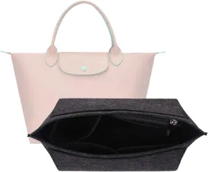 Purse Organizer, Multi-Pocket Felt Handbag Organizer, Folding Tote Bag organizer insert for Insert Wallet Organizer Suitable for Longchamp (Dark Gray, Medium)