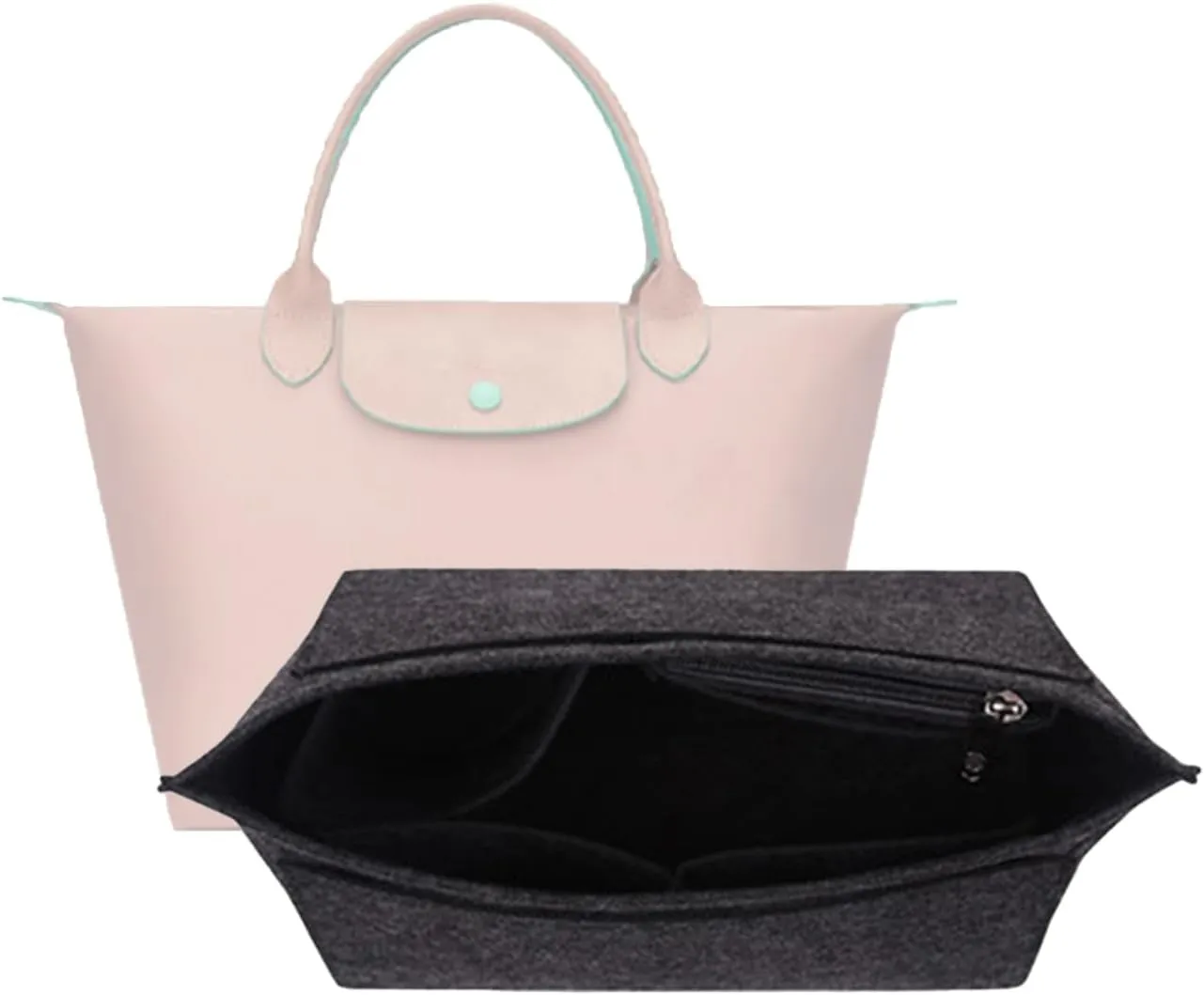 Purse Organizer, Multi-Pocket Felt Handbag Organizer, Folding Tote Bag organizer insert for Insert Wallet Organizer Suitable for Longchamp (Dark Gray, Medium)