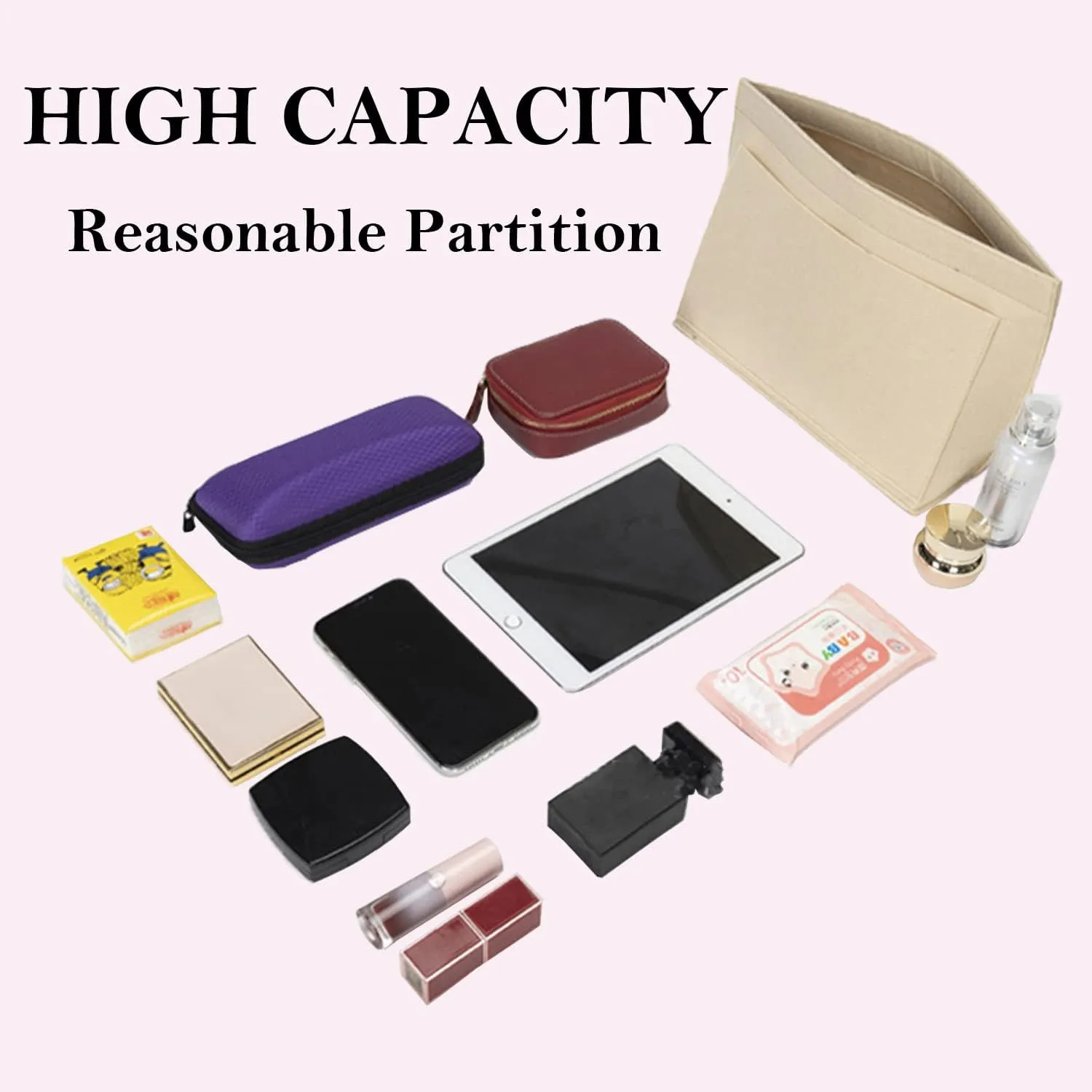 Purse Organizer, Multi-Pocket Felt Handbag Organizer, Folding Tote Bag organizer insert for Insert Wallet Organizer Suitable for Longchamp (Dark Gray, Medium)