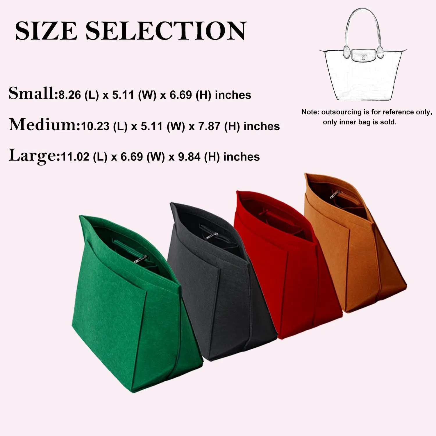 Purse Organizer, Multi-Pocket Felt Handbag Organizer, Folding Tote Bag organizer insert for Insert Wallet Organizer Suitable for Longchamp (Deep Red, Medium)