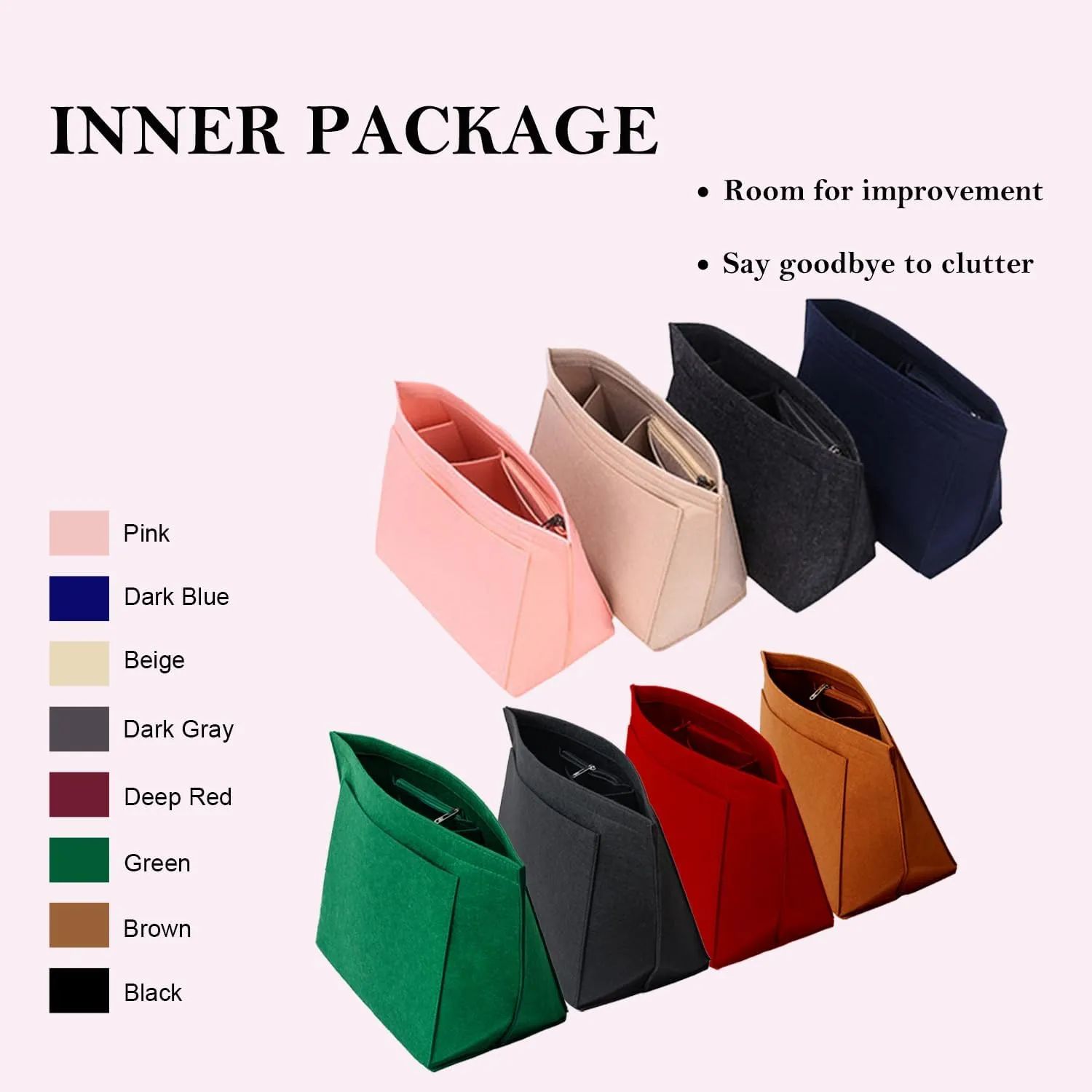 Purse Organizer, Multi-Pocket Felt Handbag Organizer, Folding Tote Bag organizer insert for Insert Wallet Organizer Suitable for Longchamp (Deep Red, Medium)