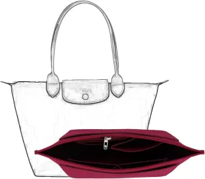 Purse Organizer, Multi-Pocket Felt Handbag Organizer, Folding Tote Bag organizer insert for Insert Wallet Organizer Suitable for Longchamp (Deep Red, Medium)