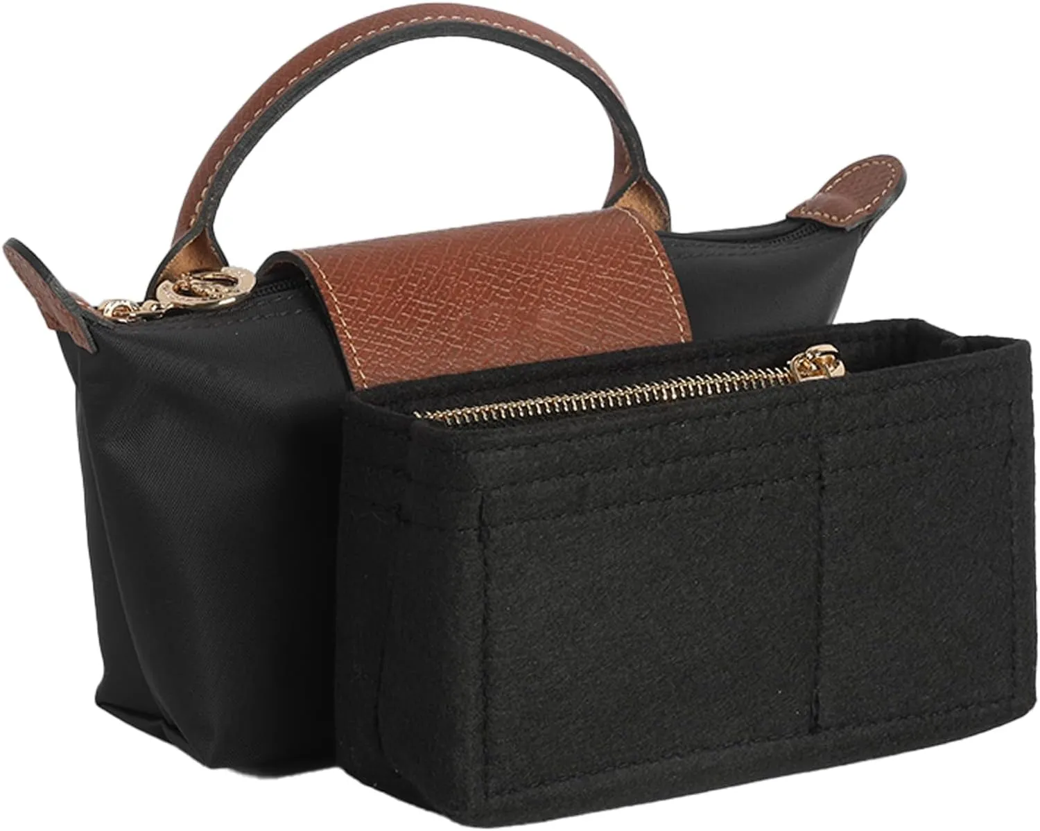 Purse Straps Replacement with Multi-Pocket Felt Handbag Organizer Insert Compatible with Longchomp Mini Pouch Tote Bag (2-Packs)