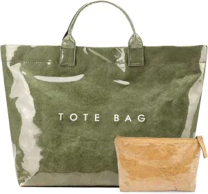 PVC Trendy Tote Bag for Women, Kraft Paper Letter Print Tote Bag Large Work Tote Handbag with Top Handle