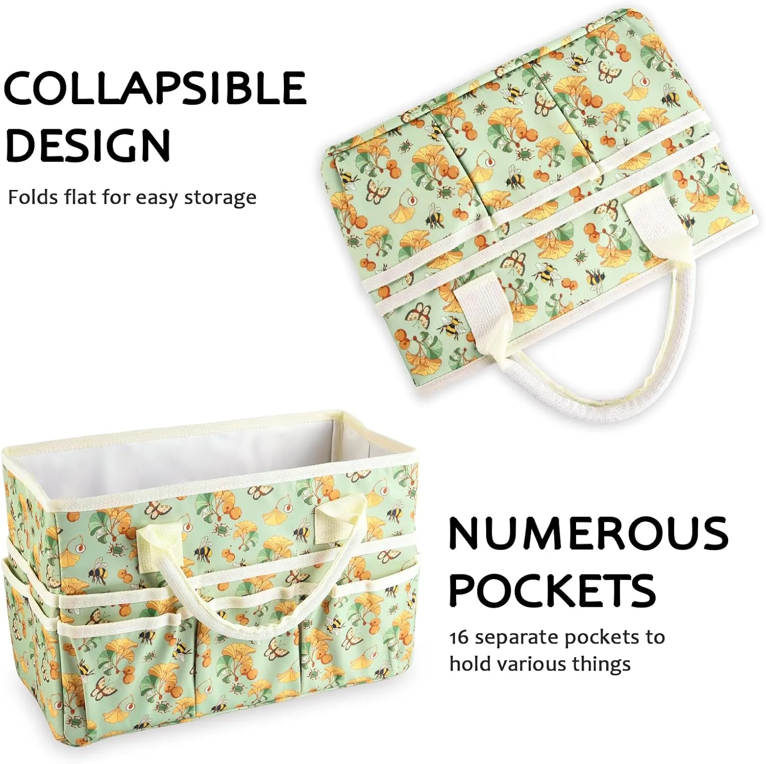 qianshan Craft Organizer Bag with Multiple Pockets, Large Art Storage Caddy with Handles for Art, Craft, Sewing, Make-up,Scrapbooking, Medical, and Office Supplies Storage. Green Ginkgo