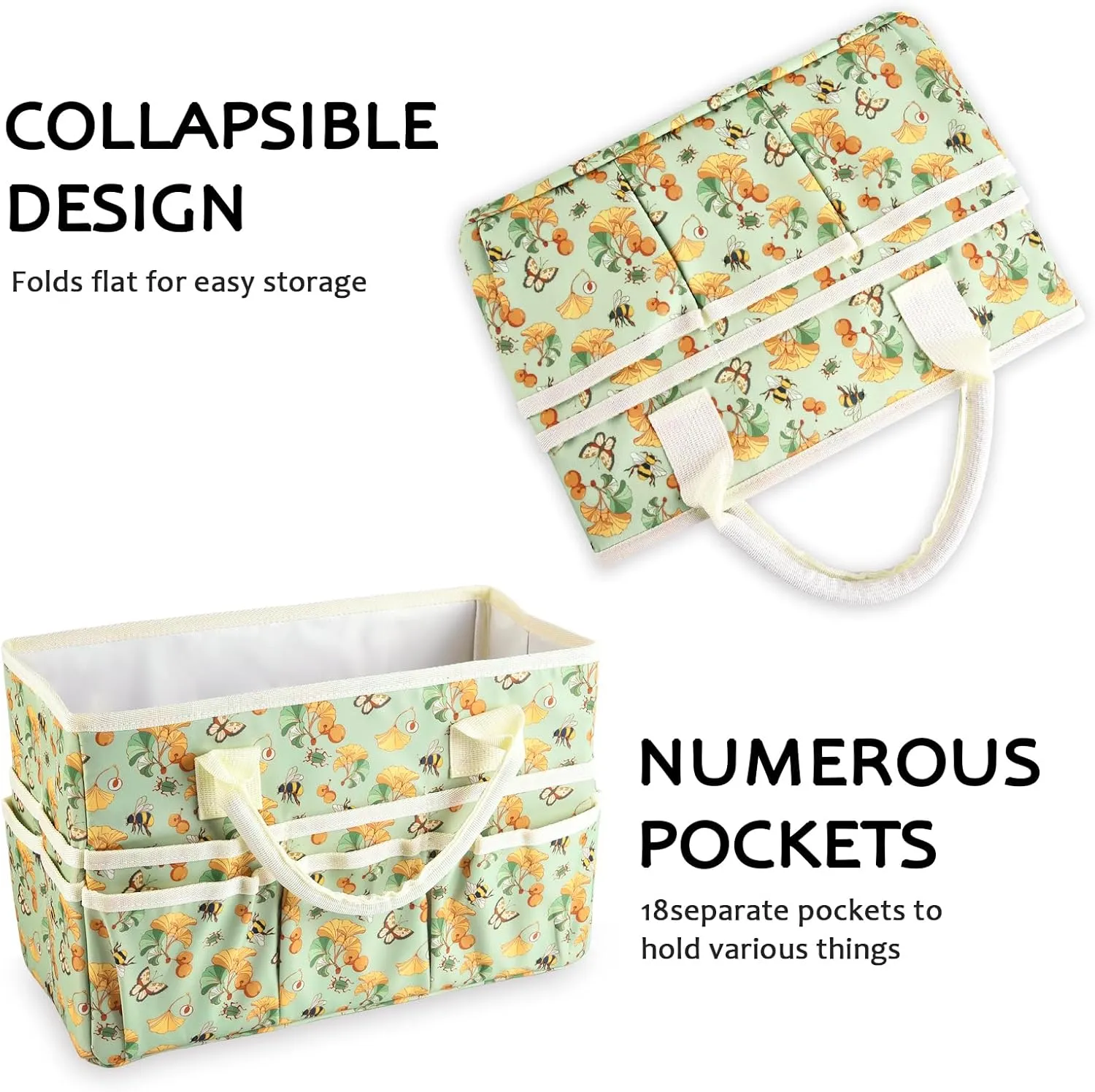 qianshan Craft Organizer Bag with Multiple Pockets, Large Art Storage Caddy with Handles for Art, Craft, Sewing, Make-up,Scrapbooking, Medical, and Office Supplies Storage. Green Ginkgo