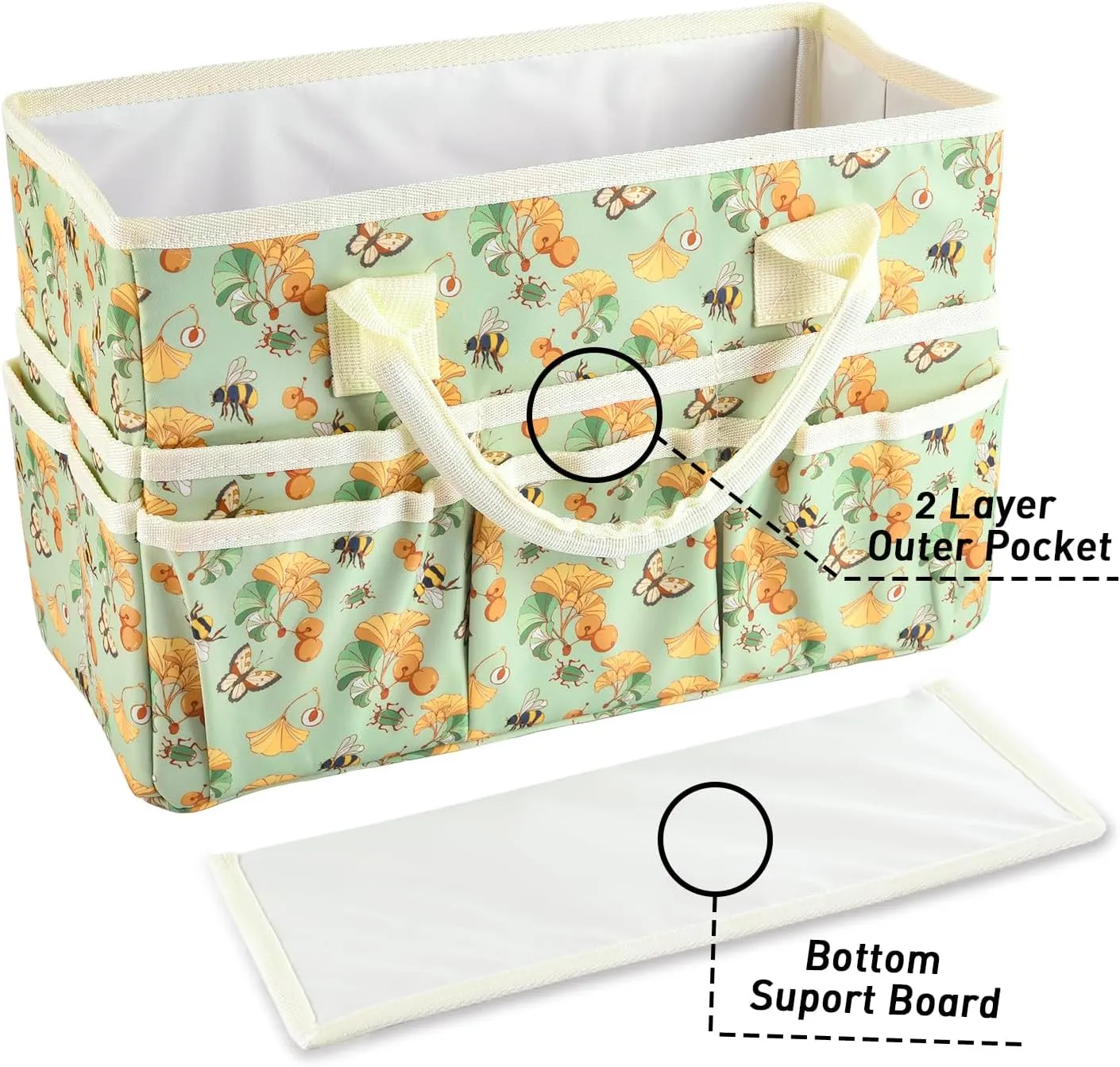 qianshan Craft Organizer Bag with Multiple Pockets, Large Art Storage Caddy with Handles for Art, Craft, Sewing, Make-up,Scrapbooking, Medical, and Office Supplies Storage. Green Ginkgo