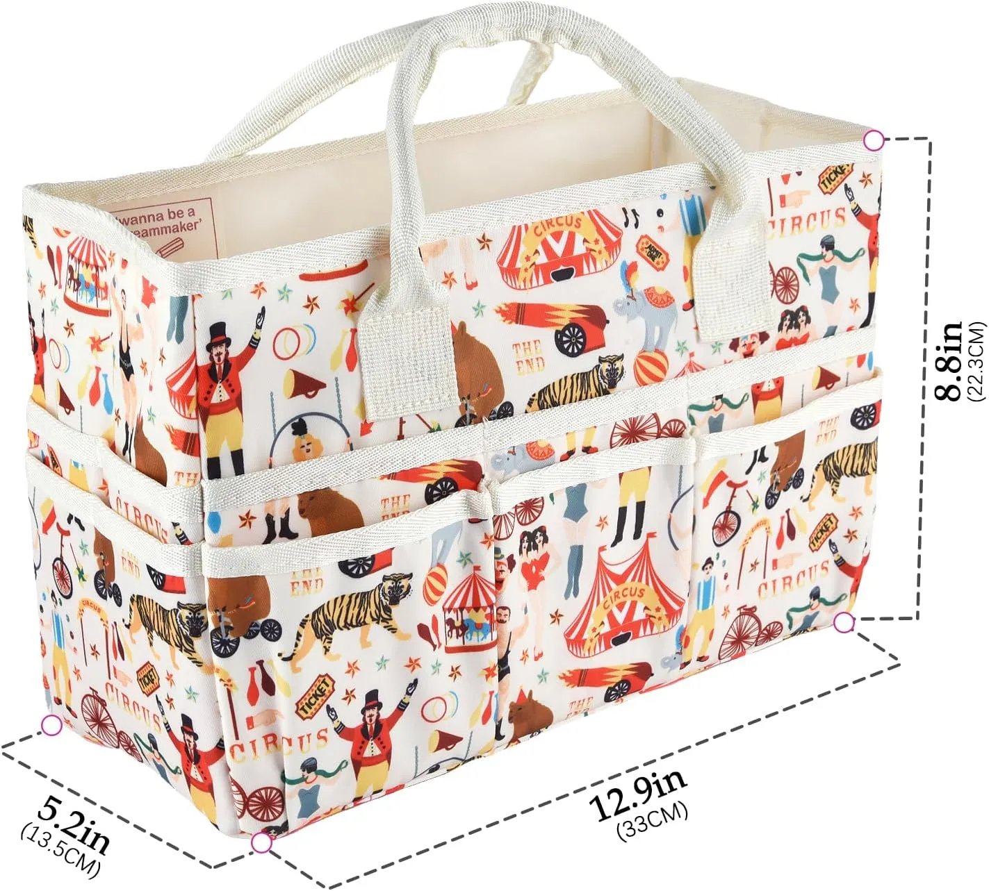 qianshan Craft Organizer Tote Bag with Multiple Pockets, Large Art Storage Caddy with Handles for Art, Craft, Sewing, Make-up，Scrapbooking, Medical, and Office Supplies Storage.Beige Circus