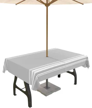 QueenKer Outdoor Tablecloth with Umbrella Hole, Farmhouse Gray White Stripe Rectangle Tables Waterproof Tabletop Collection for Patio, Garden, Picnic, Camping, Dining 54 x 80 inch