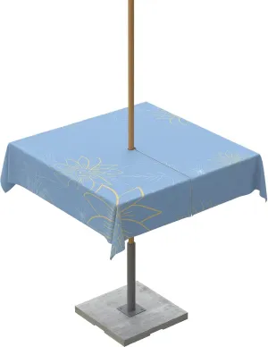 QueenKer Outdoor Tablecloth with Umbrella Hole, Minimalist Lines Leaves Flowers Blue Square Tables Waterproof Tabletop Collection for Patio, Garden, Picnic, Camping, Dining 54 x 54 inch