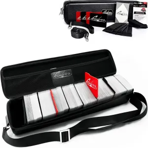 Quiver Time Black Quiver Card Carrying Case - TCG Cards Deck Box Holder for Trading Cards, MTG Bag Playing Card Case ( Wrist & Shoulder Strap, Dividers, Separators, Corner Pads   100 Apollo Sleeves)