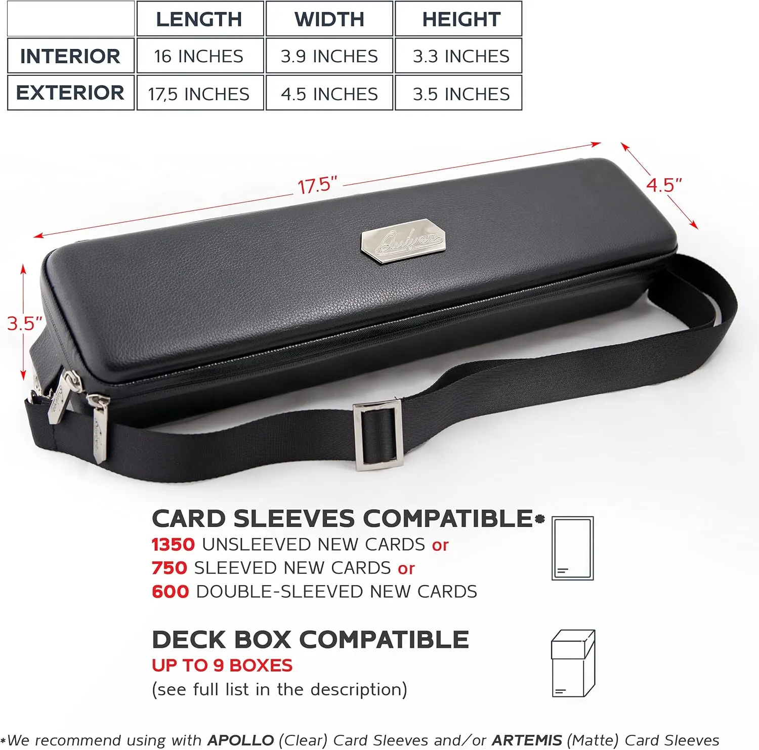 Quiver Time Black Quiver Card Carrying Case - TCG Cards Deck Box Holder for Trading Cards, MTG Bag Playing Card Case ( Wrist & Shoulder Strap, Dividers, Separators, Corner Pads   100 Apollo Sleeves)