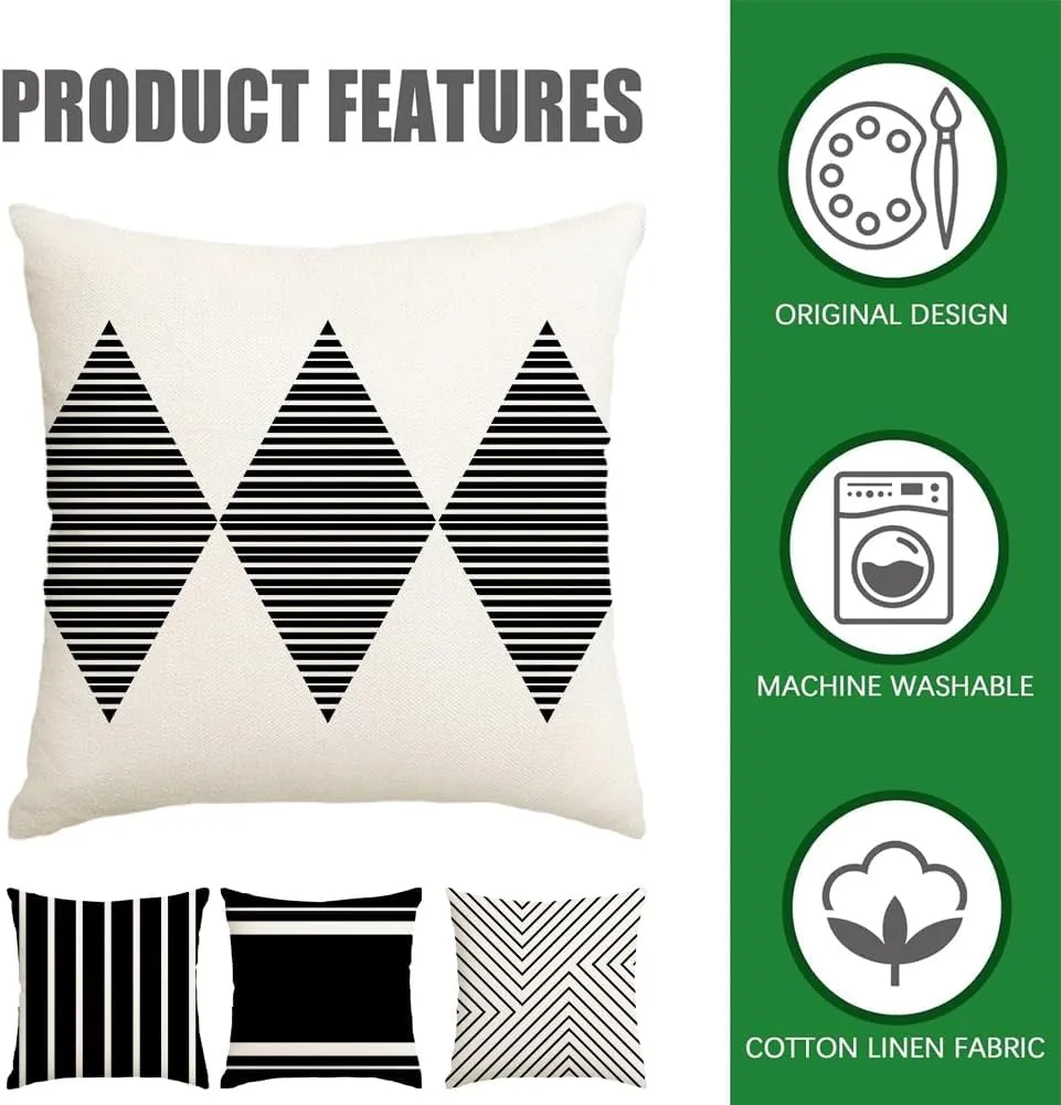 RABUSOFA Outdoor Pillows Waterproof,20x20 inch Black and White Outdoor Pillows Boho Set of 4 for Patio Furniture,Sunbrella Outdoor Pillow Covers for Couch(2W-20) (Black and White, 20"x20")