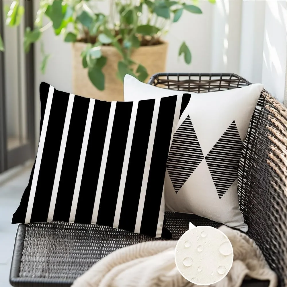 RABUSOFA Outdoor Pillows Waterproof,20x20 inch Black and White Outdoor Pillows Boho Set of 4 for Patio Furniture,Sunbrella Outdoor Pillow Covers for Couch(2W-20) (Black and White, 20"x20")