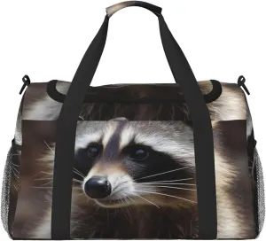Raccoon Travel Duffel Bag Lightweight Waterproof Carry On Tote Bag Foldable Weekender Overnight Bags Sport Gym Bag For Women Men