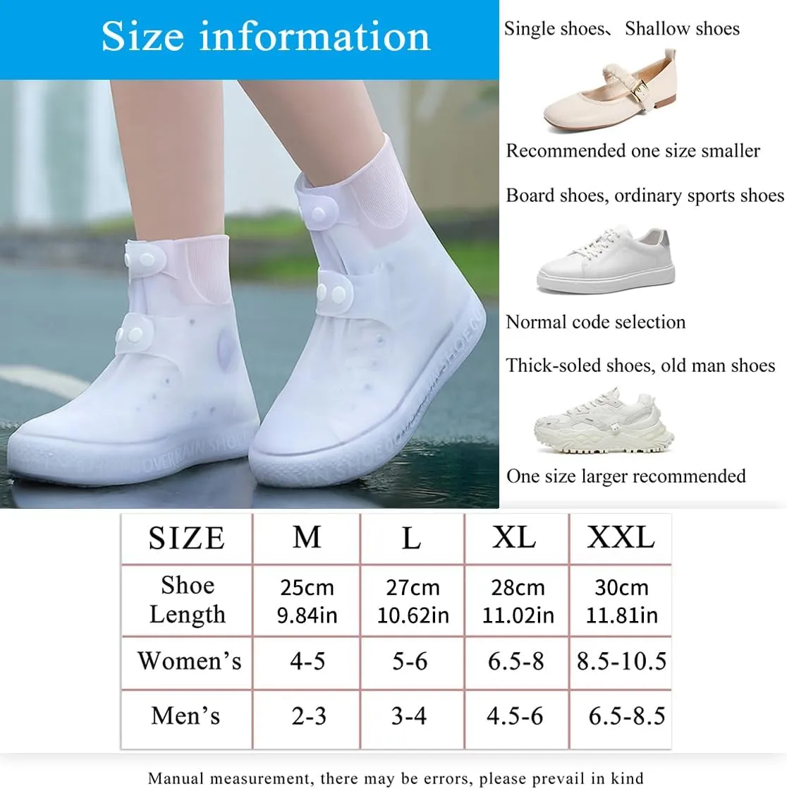 Rain Boot Covers Waterproof Rain Shoe Covers Silicone Shoe Protector Overshoes Sand Control Non-Slip Foldable Reusable Galoshes for Men Women Rainy Outdoor Cycling Fishing Camping