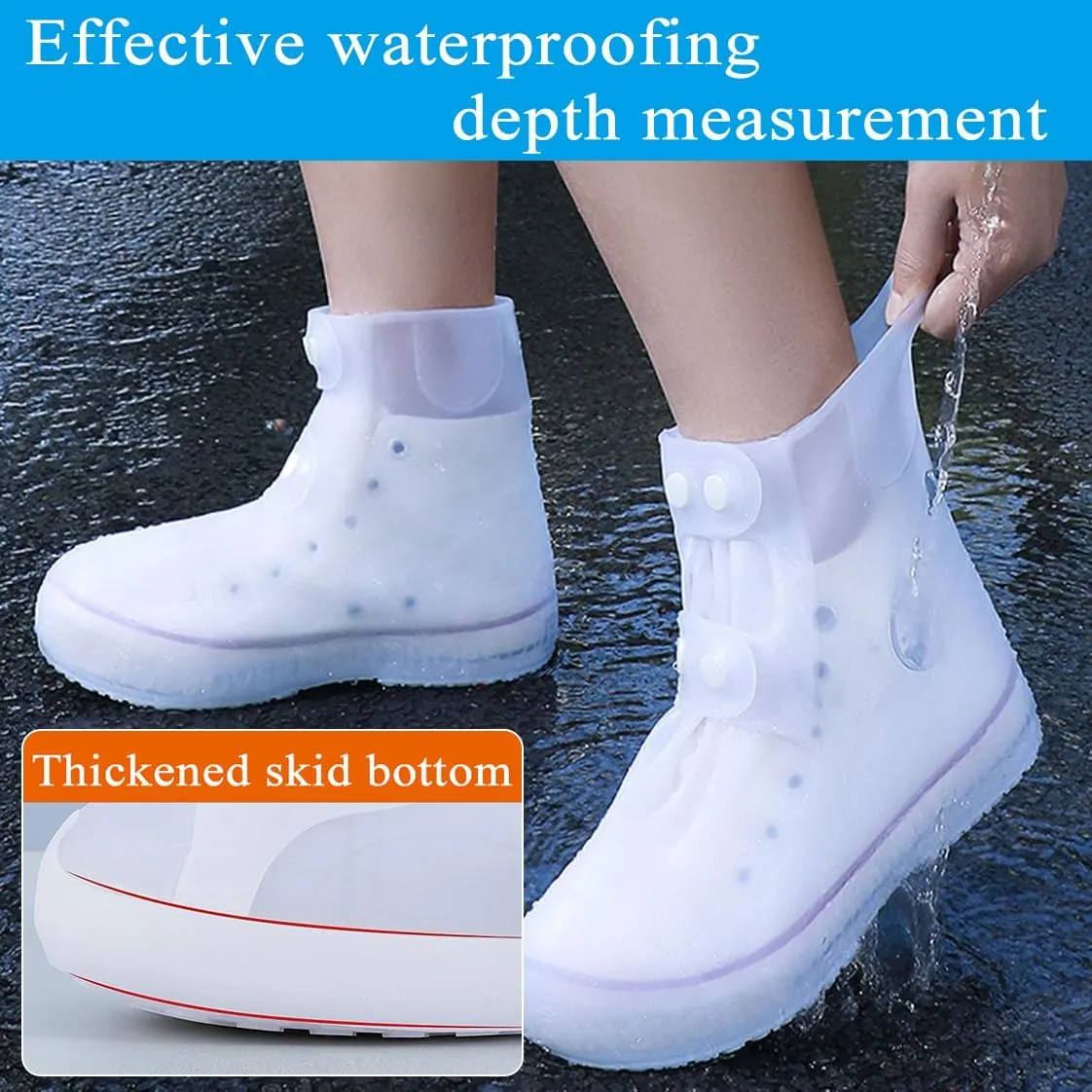 Rain Boot Covers Waterproof Rain Shoe Covers Silicone Shoe Protector Overshoes Sand Control Non-Slip Foldable Reusable Galoshes for Men Women Rainy Outdoor Cycling Fishing Camping