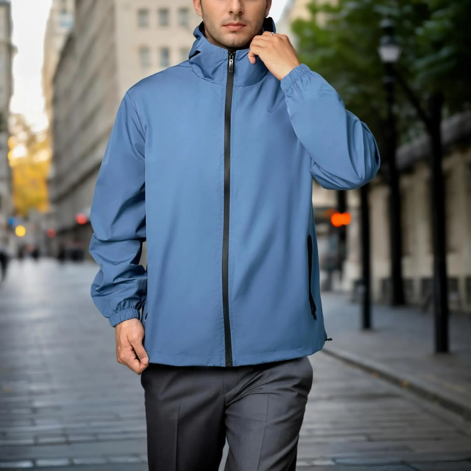 Rain Jacket Men Waterproof Windbreaker Lightweight Hooded Casual Coat for Daily Hiking Cycling Coat
