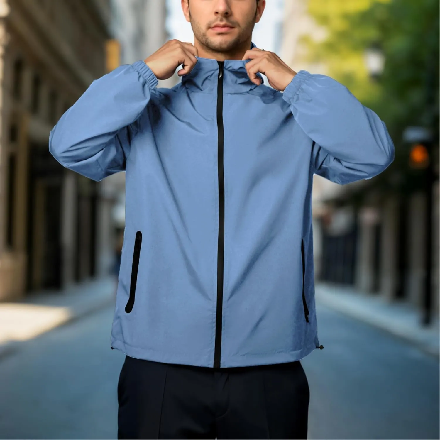 Rain Jacket Men Waterproof Windbreaker Lightweight Hooded Casual Coat for Daily Hiking Cycling Coat