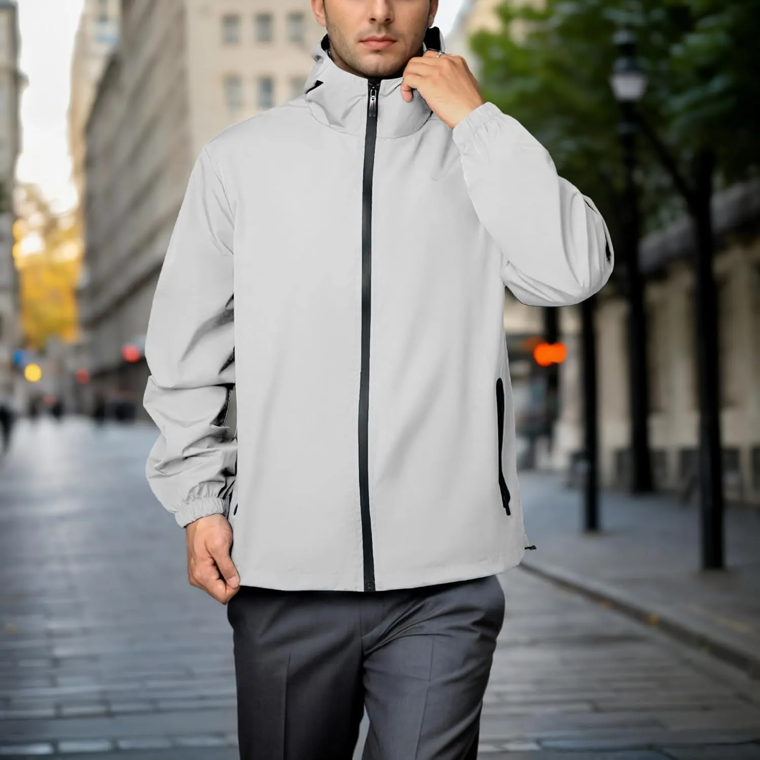 Rain Jacket Men Waterproof Windbreaker Lightweight Hooded Casual Coat for Daily Hiking Cycling Coat