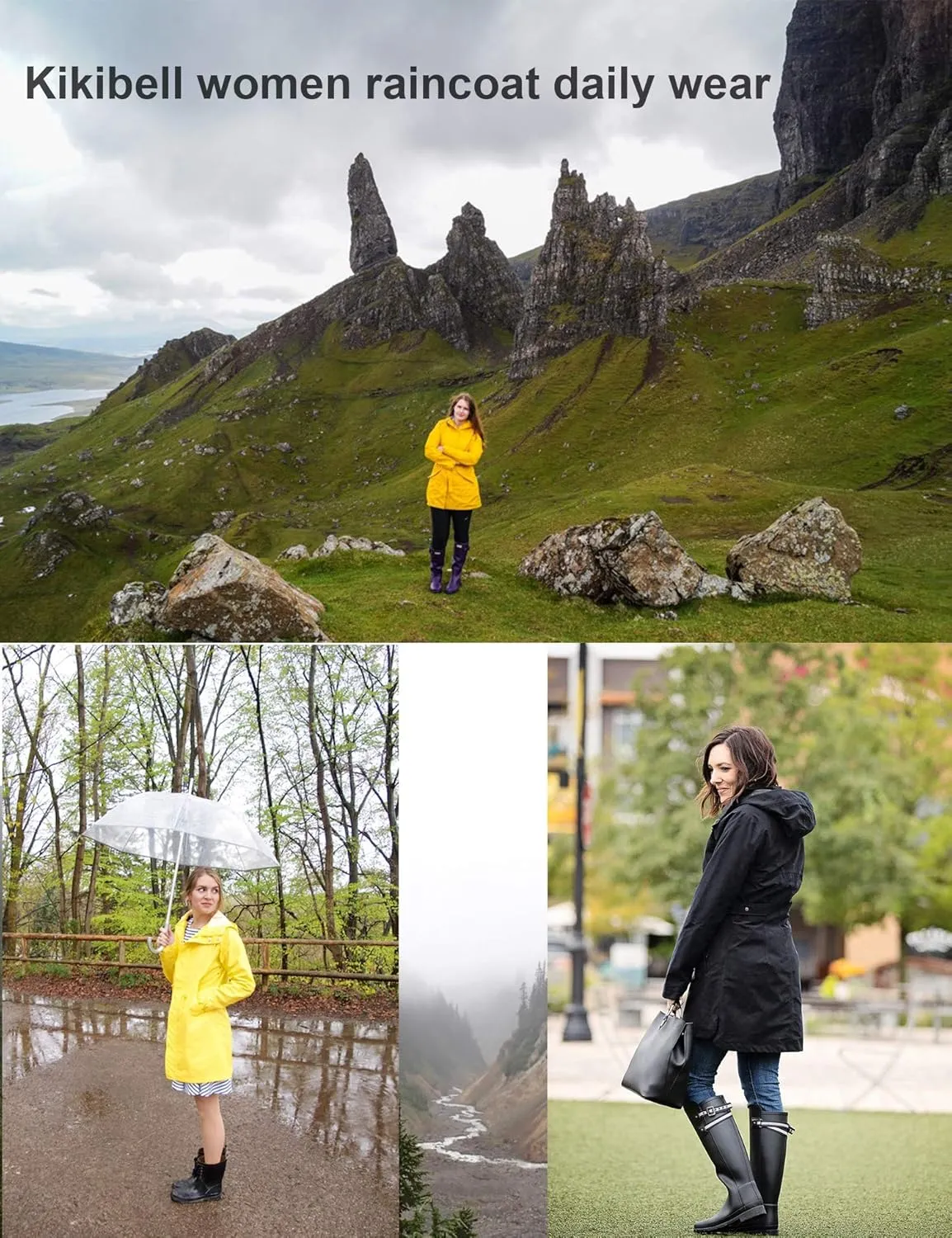 Rain Jacket Women Striped Lined Hooded Lightweight Raincoat Outdoor Waterproof Windbreaker